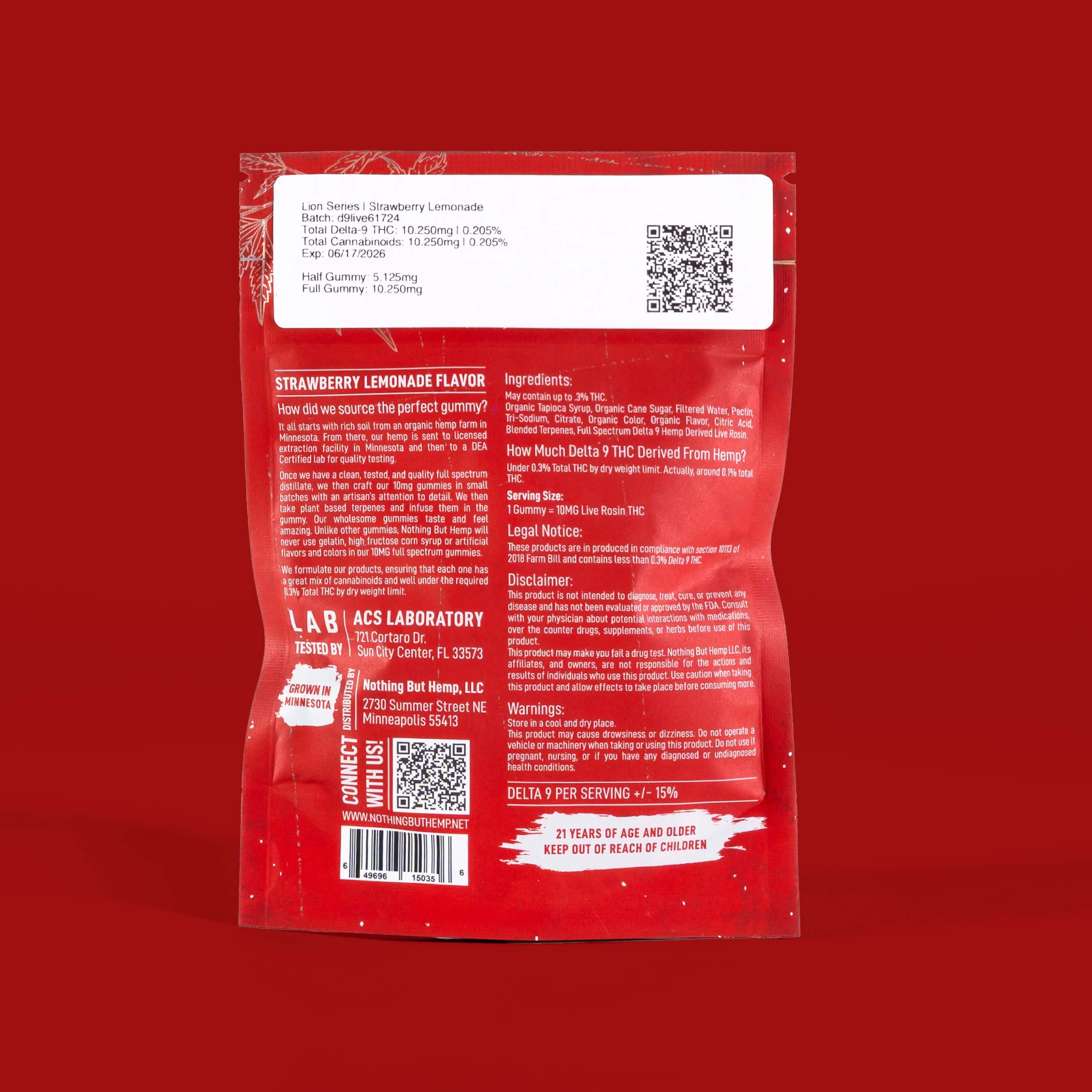 Live Rosin THC Gummies | 100MG | Strawberry Lemonade | Nothing But Canna | Lion Series