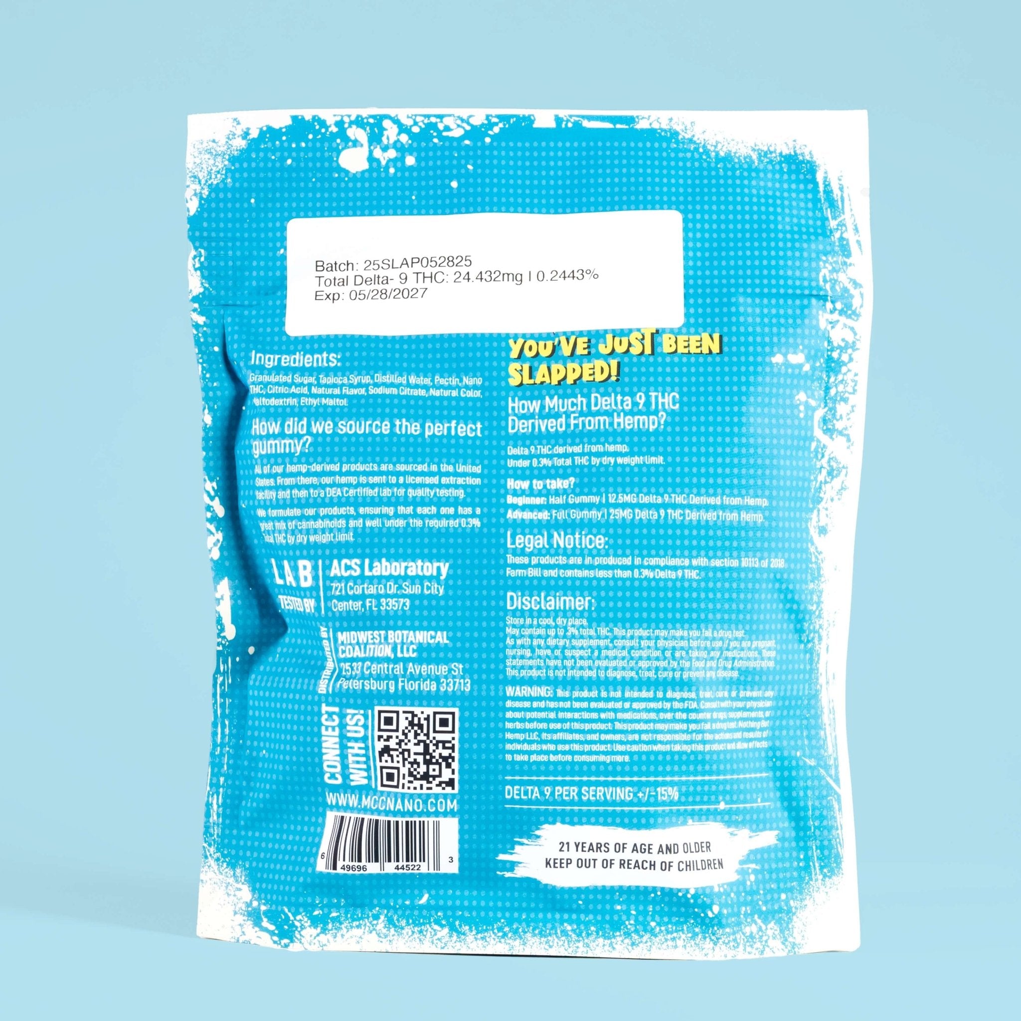 Slap! Blue Raspberry Indica THC Gummies | 25mg Each | 250mg Total | 10 Pack