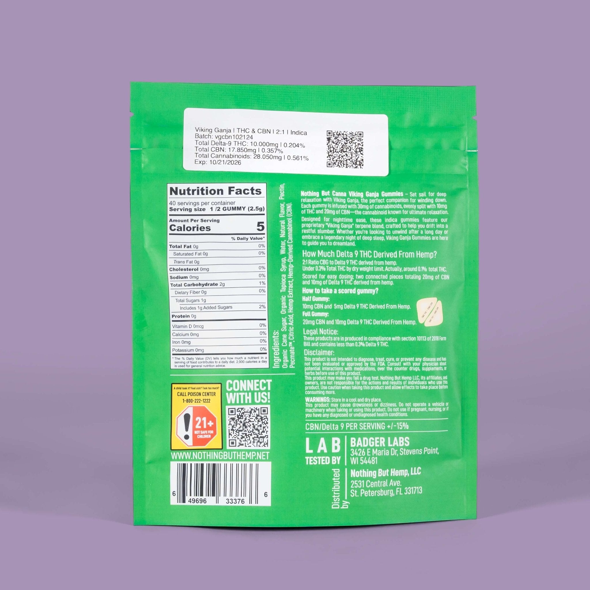 600 mg CBN & THC Gummies | Viking Ganja Indica | 20 Packs