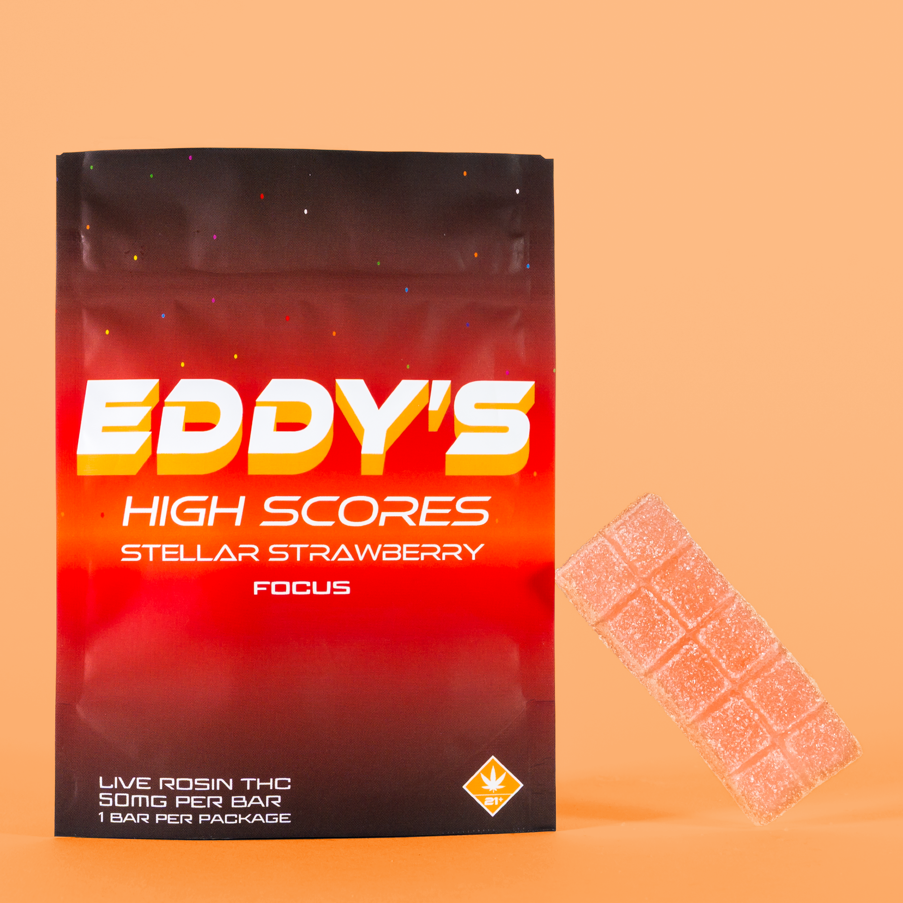 Eddy's High Score Strawberry Live Rosin Bar 50MG THC Bar. – Level Up Your Game