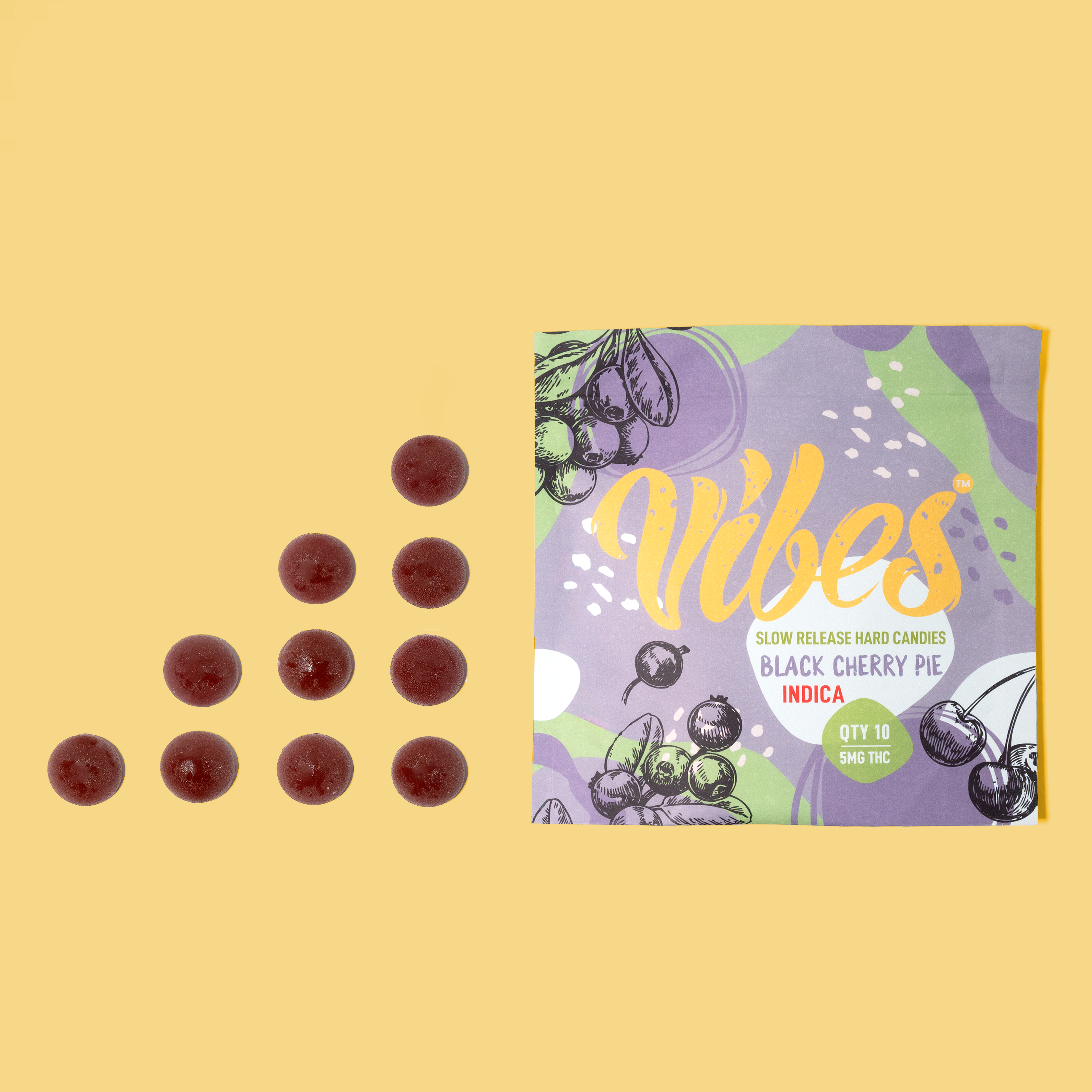 Vibes™ Black Cherry Pie Indica Hard Candy – 50mg THC (10-Pack)