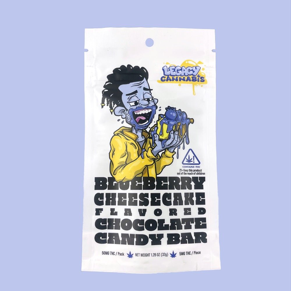 Blueberry Cheesecake Flavored Chocolate Bar - Legacy Cannabis - 50mg THC Bar