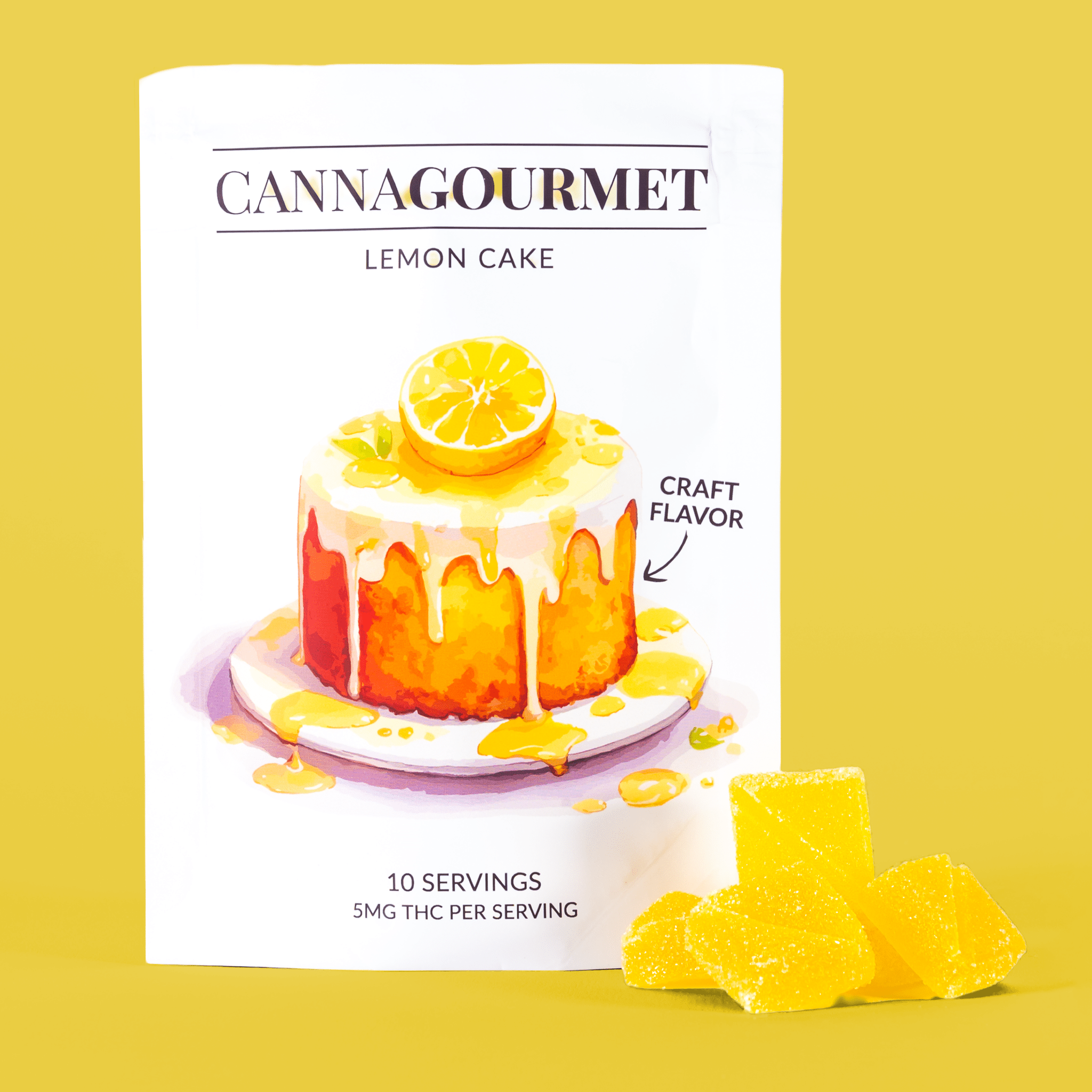 CannaGourmet Lemon Cake THC Gummies – 50mg | Gourmet Flavor Edibles