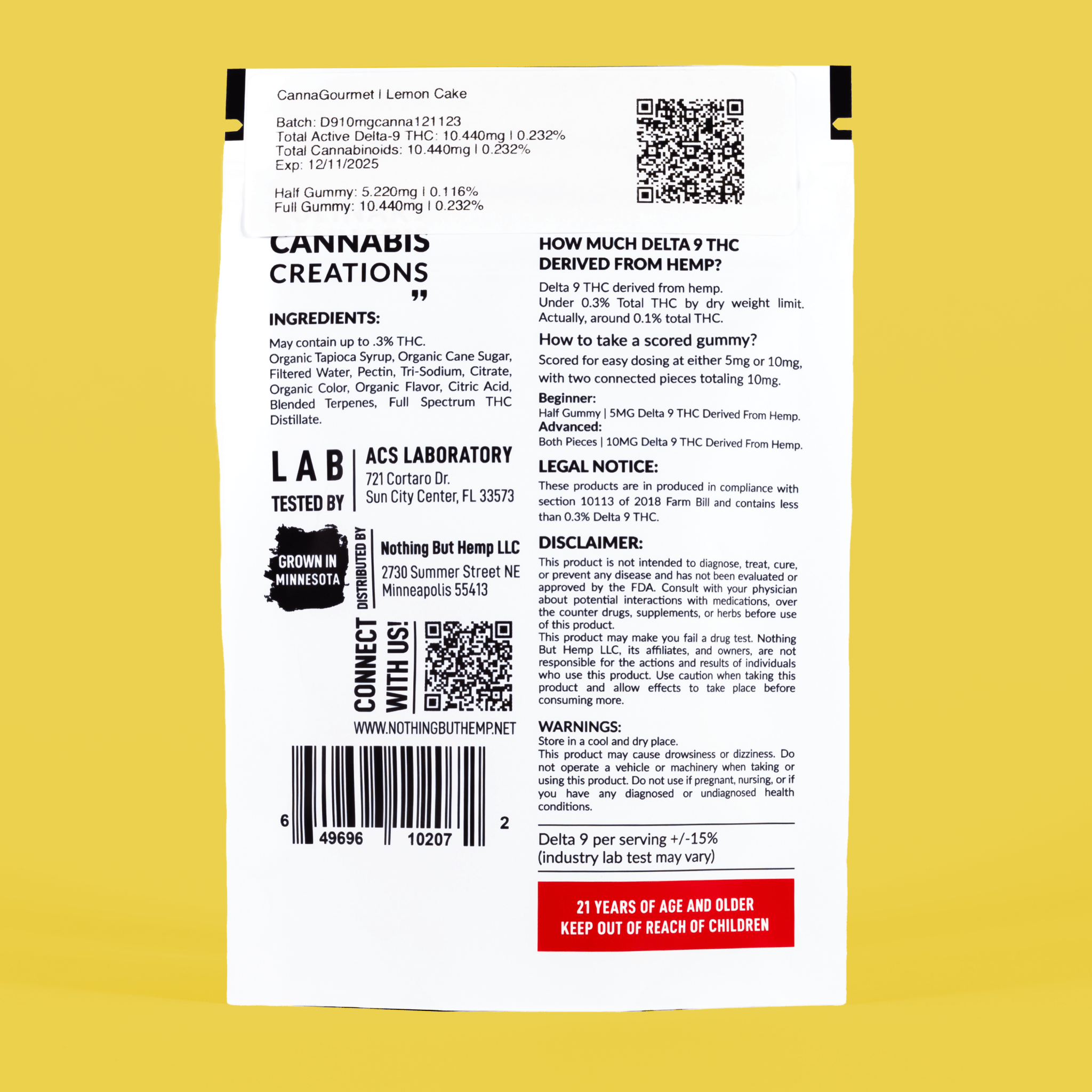 CannaGourmet Lemon Cake THC Gummies – 50mg | Gourmet Flavor Edibles