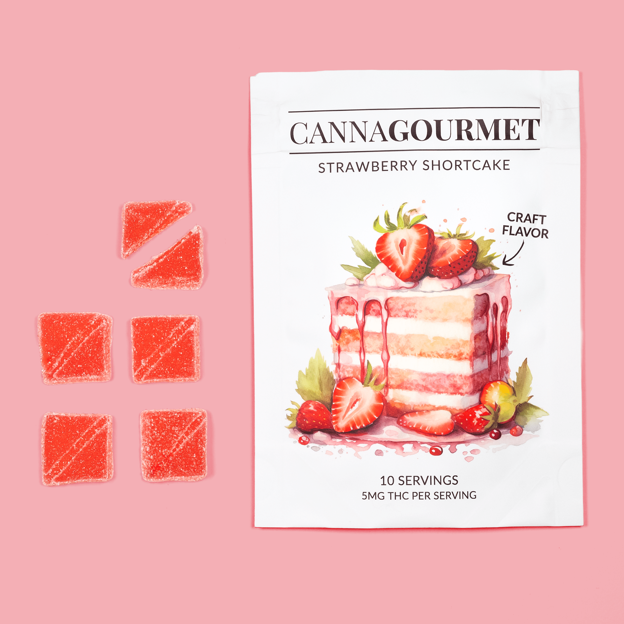 CannaGourmet Strawberry Shortcake THC Gummies – 50mg | Gourmet Flavor Edibles
