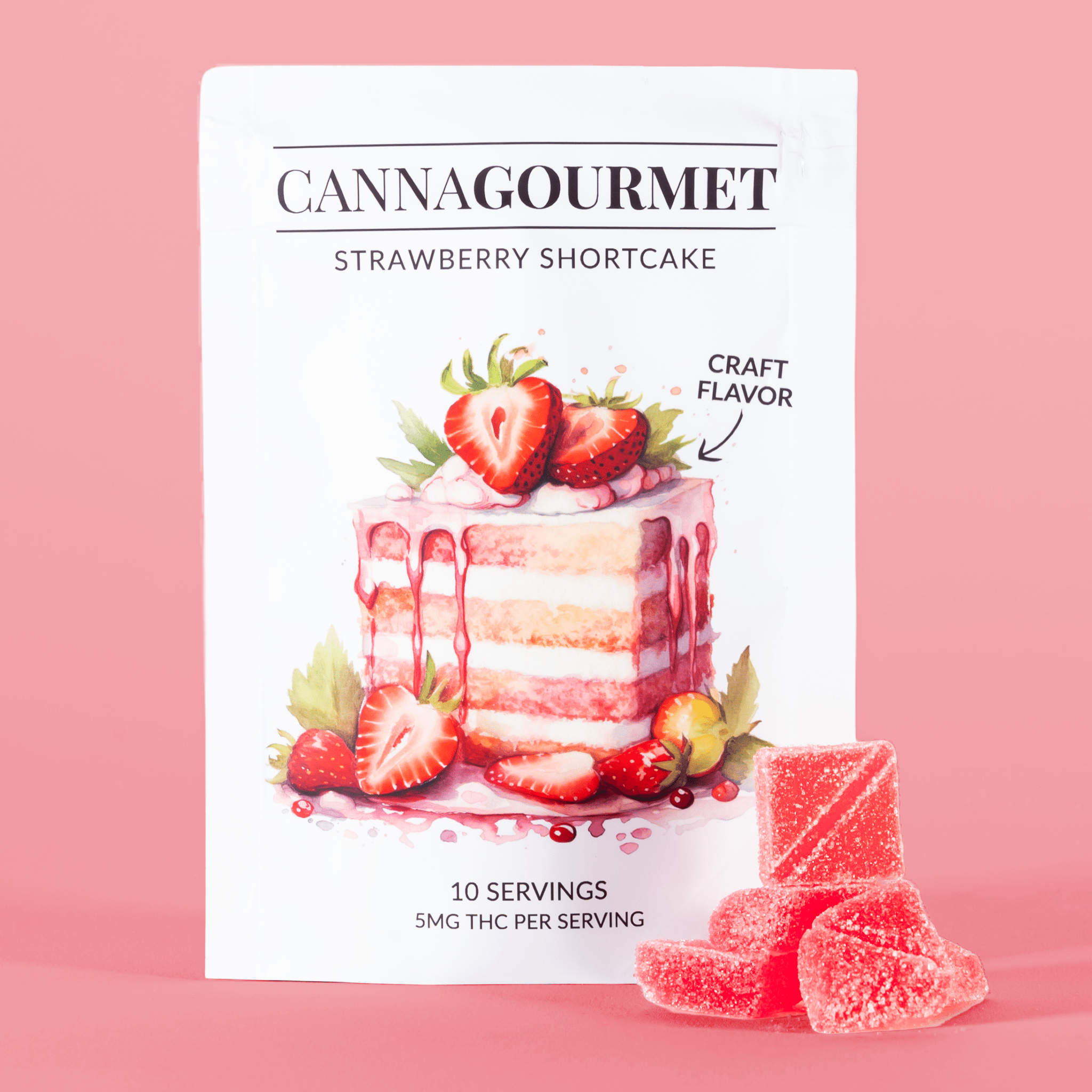 CannaGourmet Strawberry Shortcake THC Gummies – 50mg | Gourmet Flavor Edibles