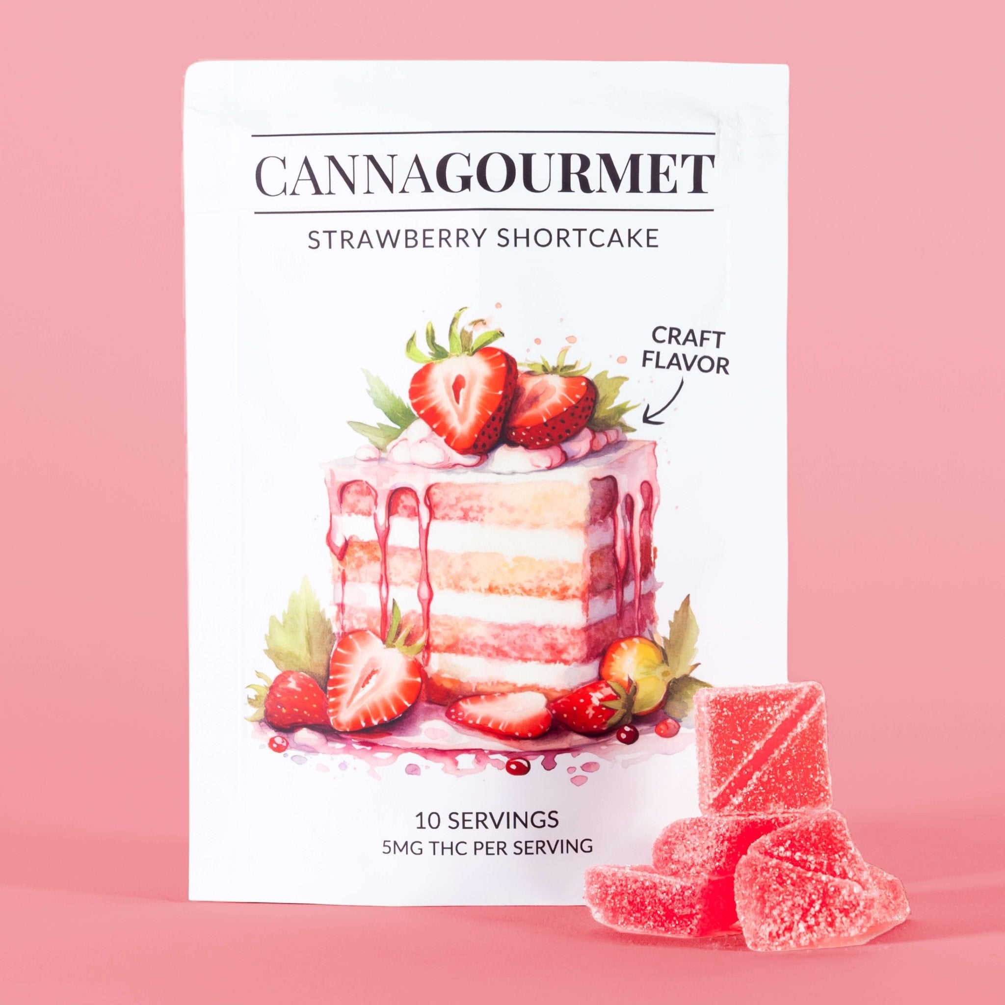 CannaGourmet Strawberry Shortcake THC Gummies – 50mg | Gourmet Flavor Edibles