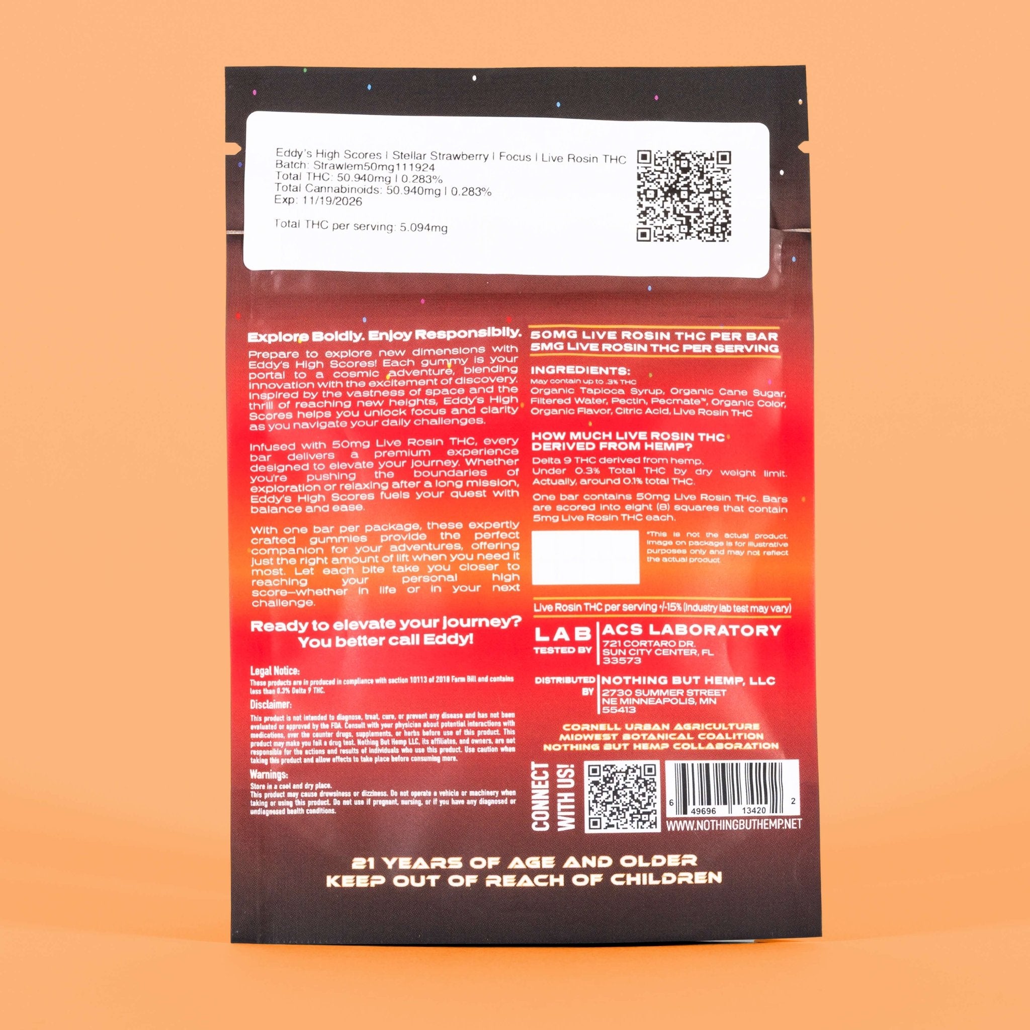 Eddy's High Score Strawberry Live Rosin Bar 50MG THC Bar. – Level Up Your Game