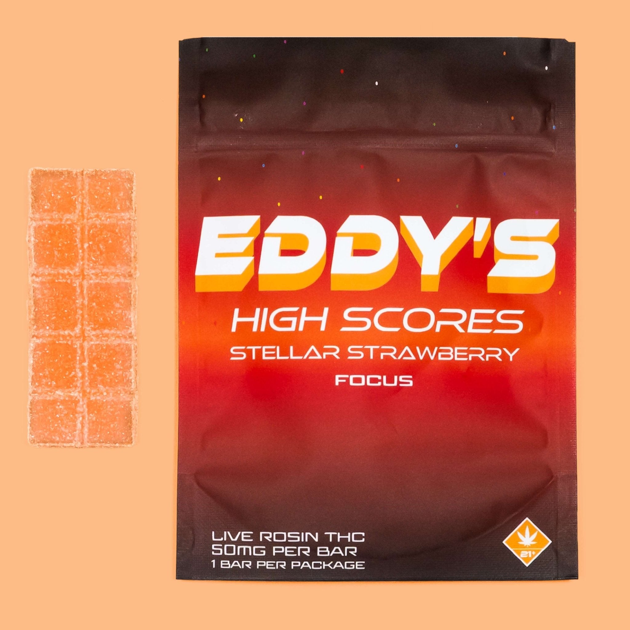 Eddy's High Score Strawberry Live Rosin Bar 50MG THC Bar. – Level Up Your Game