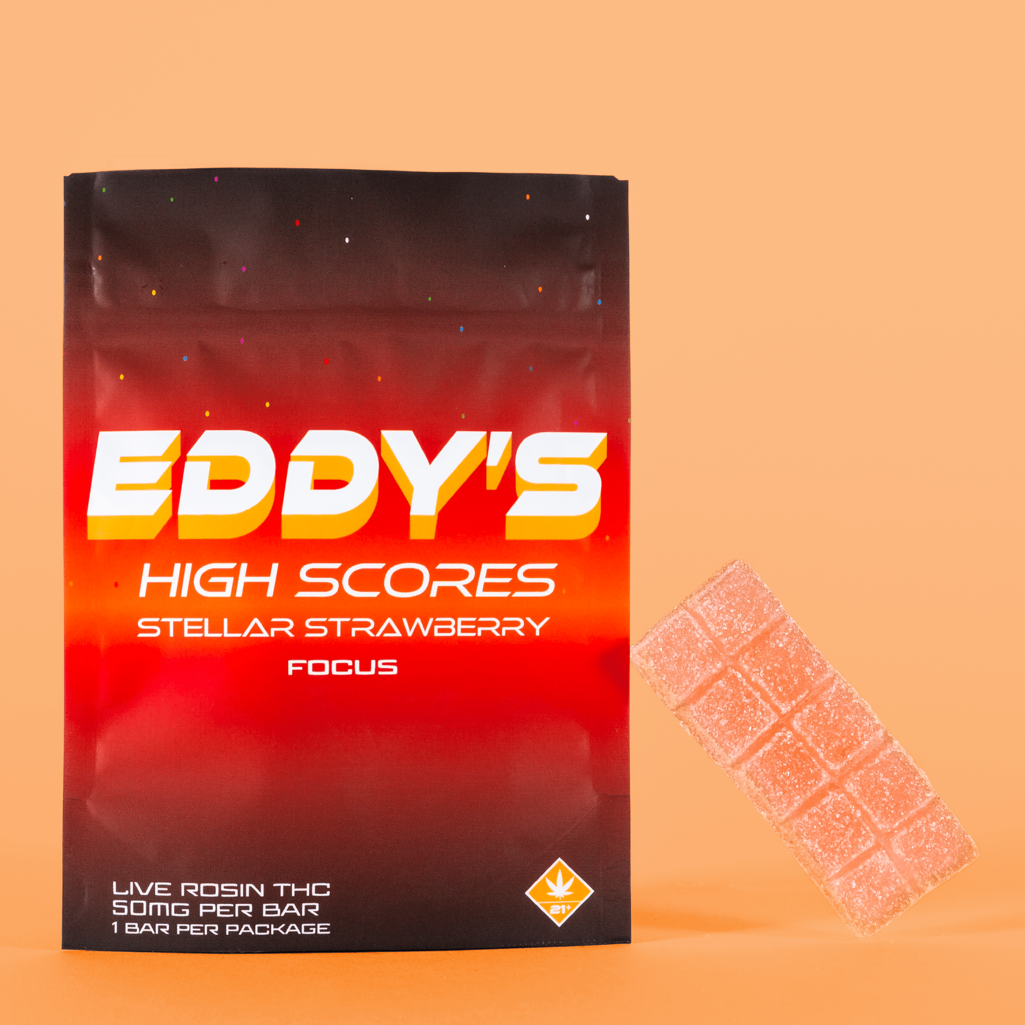 Eddy's High Score Strawberry Live Rosin Bar 50MG THC Bar. – Level Up Your Game