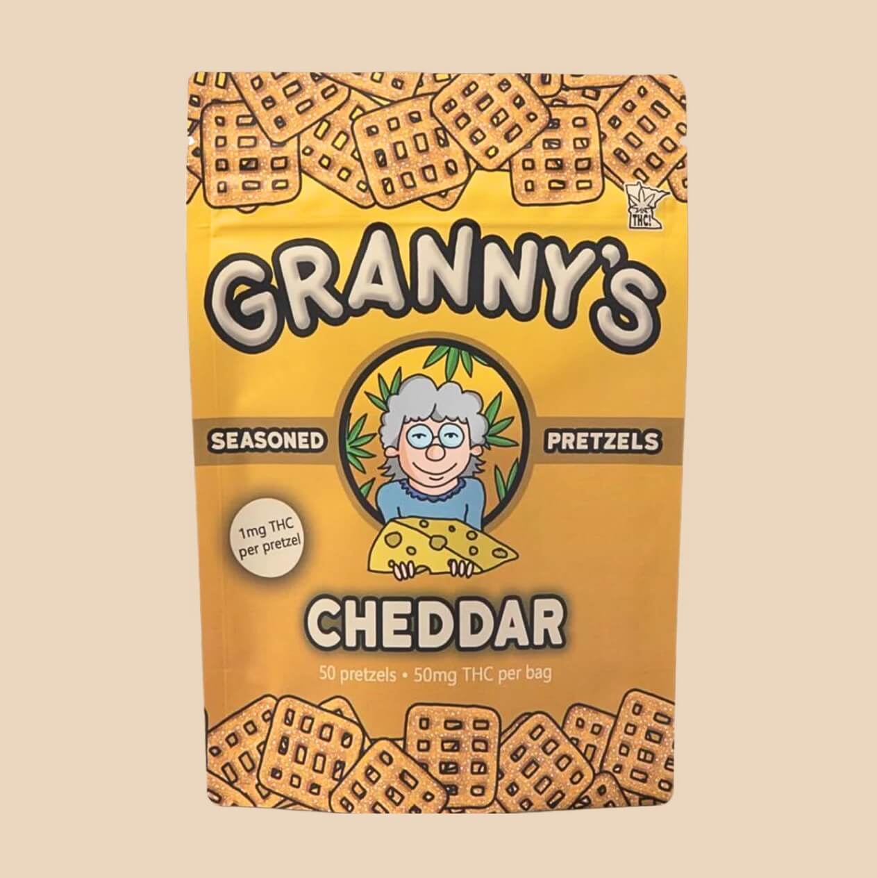 Granny’s Cheddar Pretzels – 50mg THC Per Bag