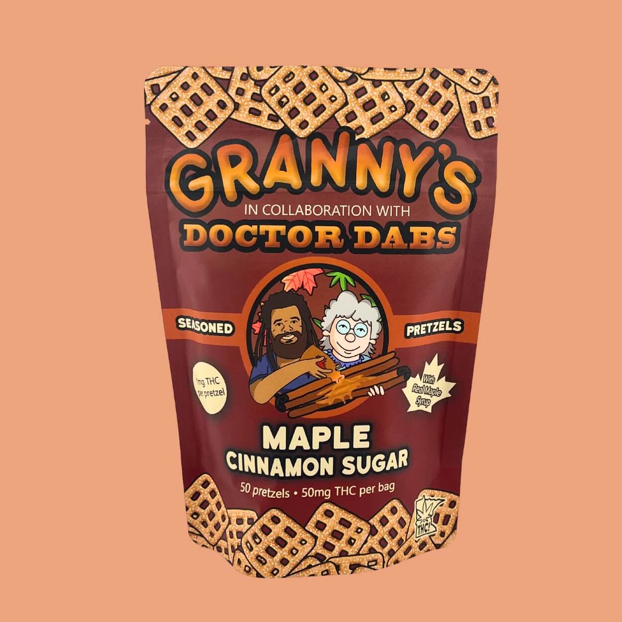 Granny’s Maple Cinnamon Pretzels – 50mg THC Per Bag