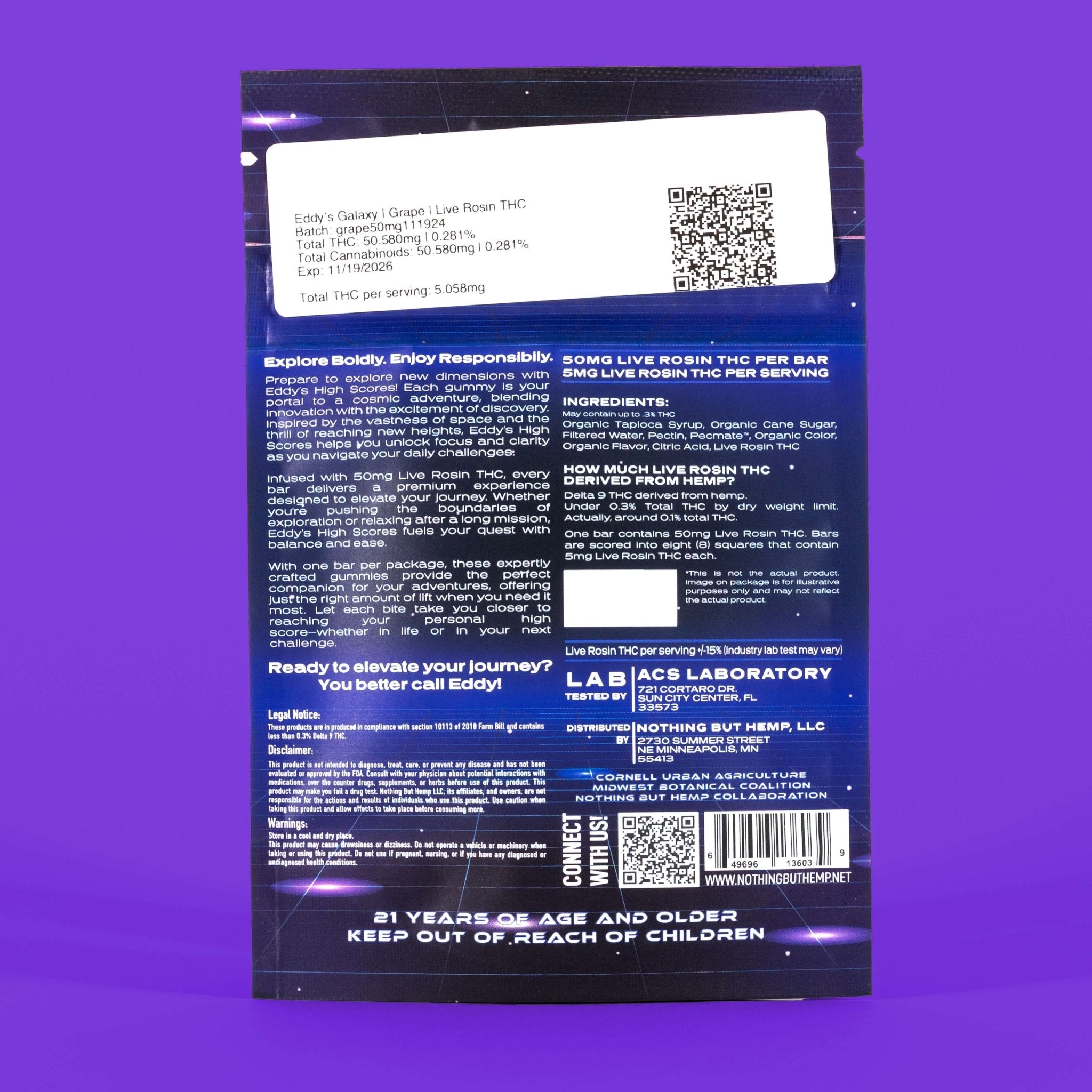 Grape Eddy’s Live Rosin Bar 50 THC bar  – Grapes, Games & Good Times