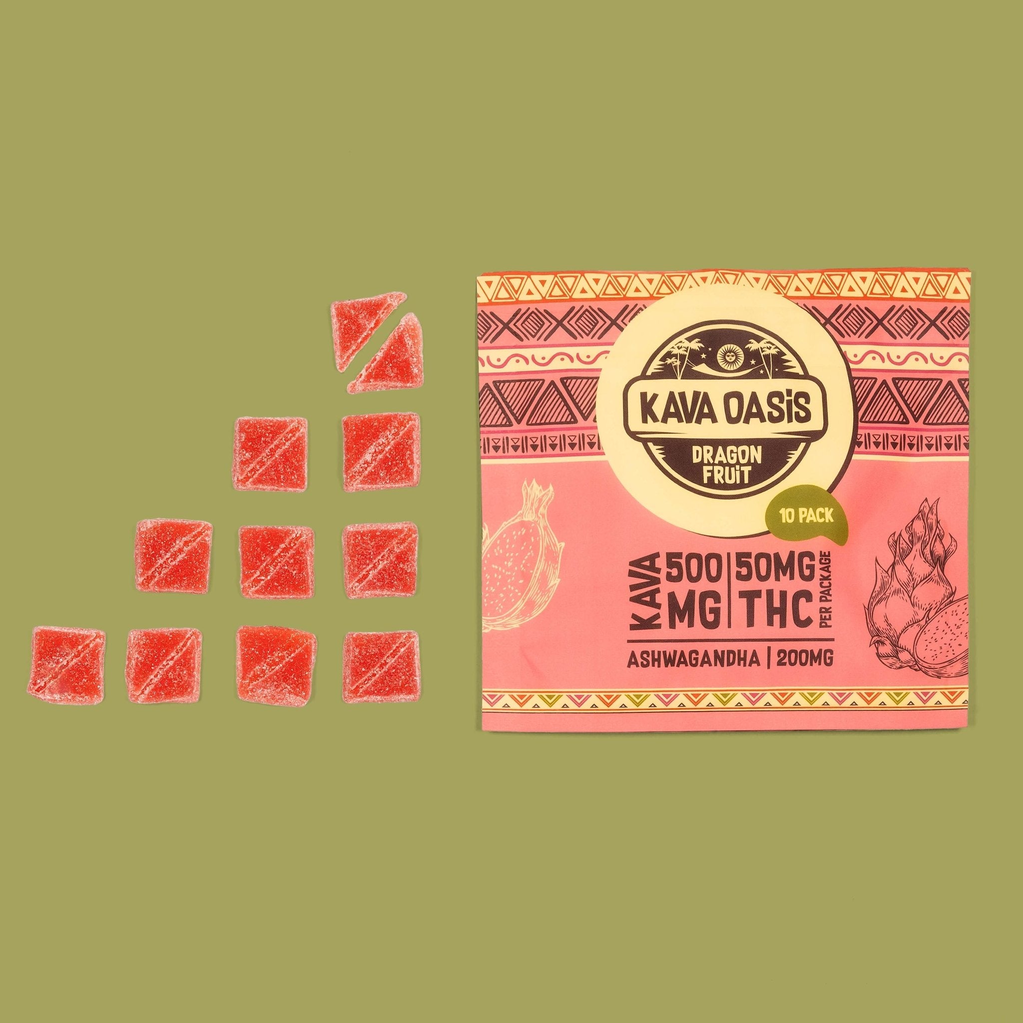 Kava Gummies - Dragon Fruit | 500mg Kavalactones Nano | 50mg THC | 200mg Ashwagandha