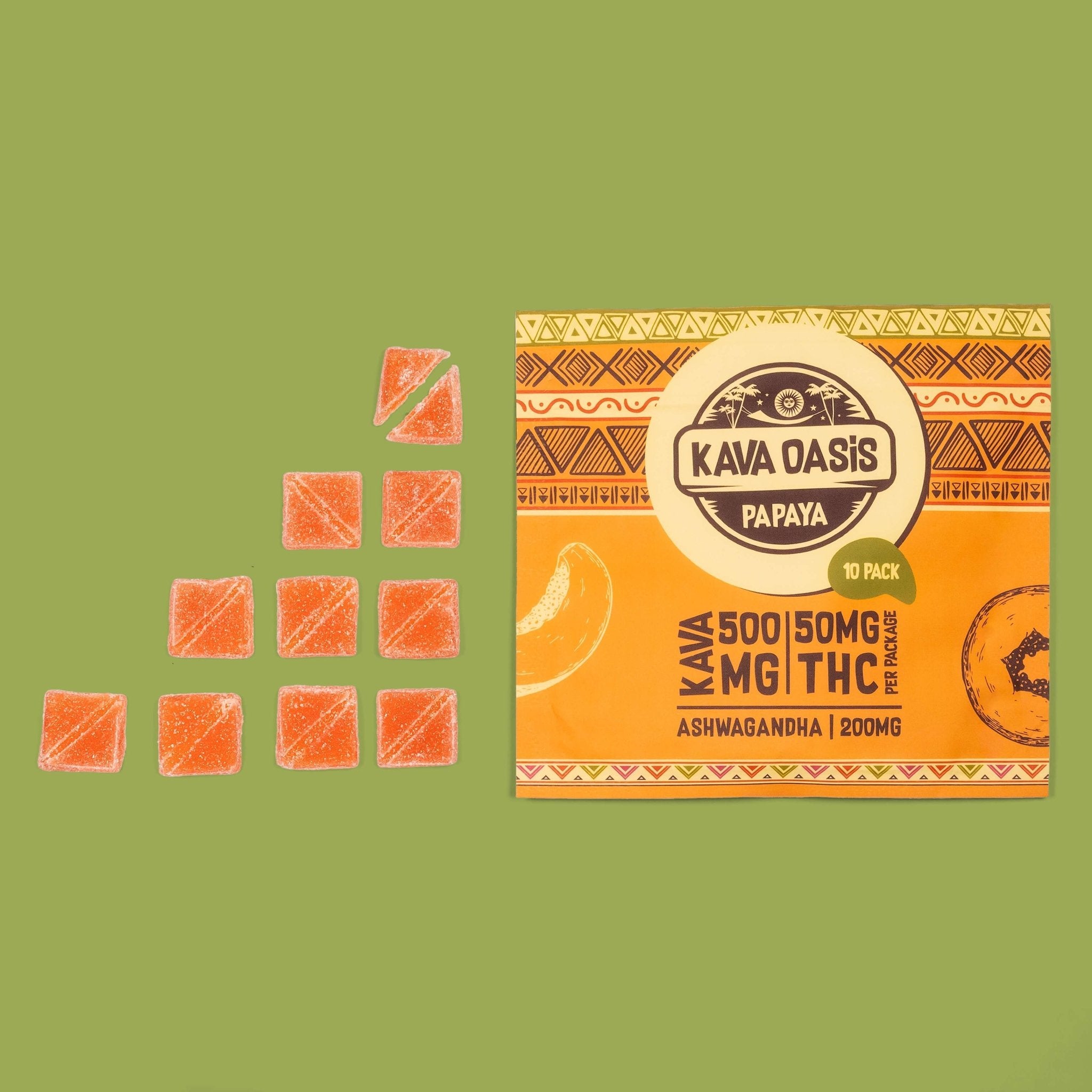 Kava Gummies - Papaya | 500mg Kavalactones Nano | 50mg THC | 200mg Ashwagandha
