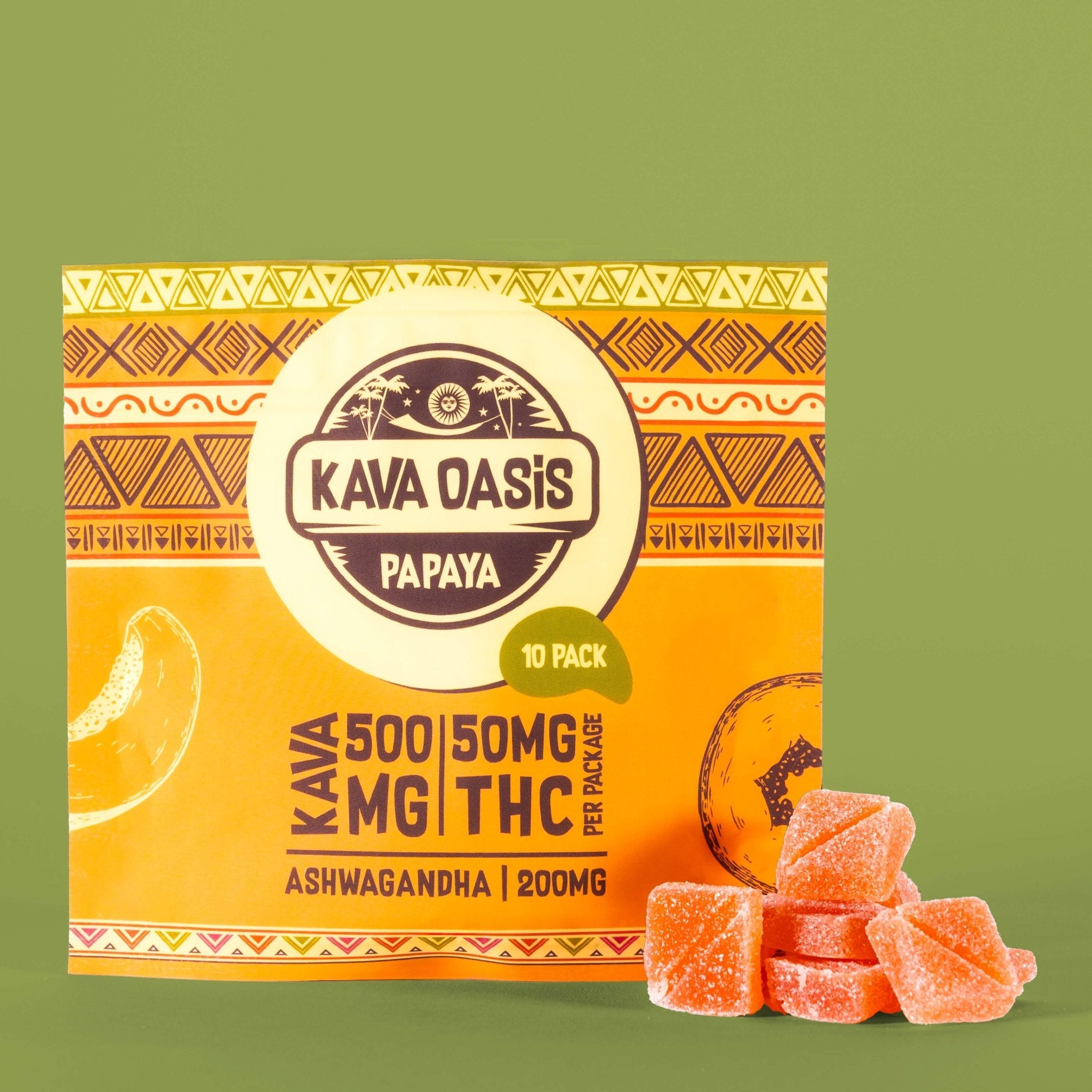 Kava Gummies - Papaya | 500mg Kavalactones Nano | 50mg THC | 200mg Ashwagandha