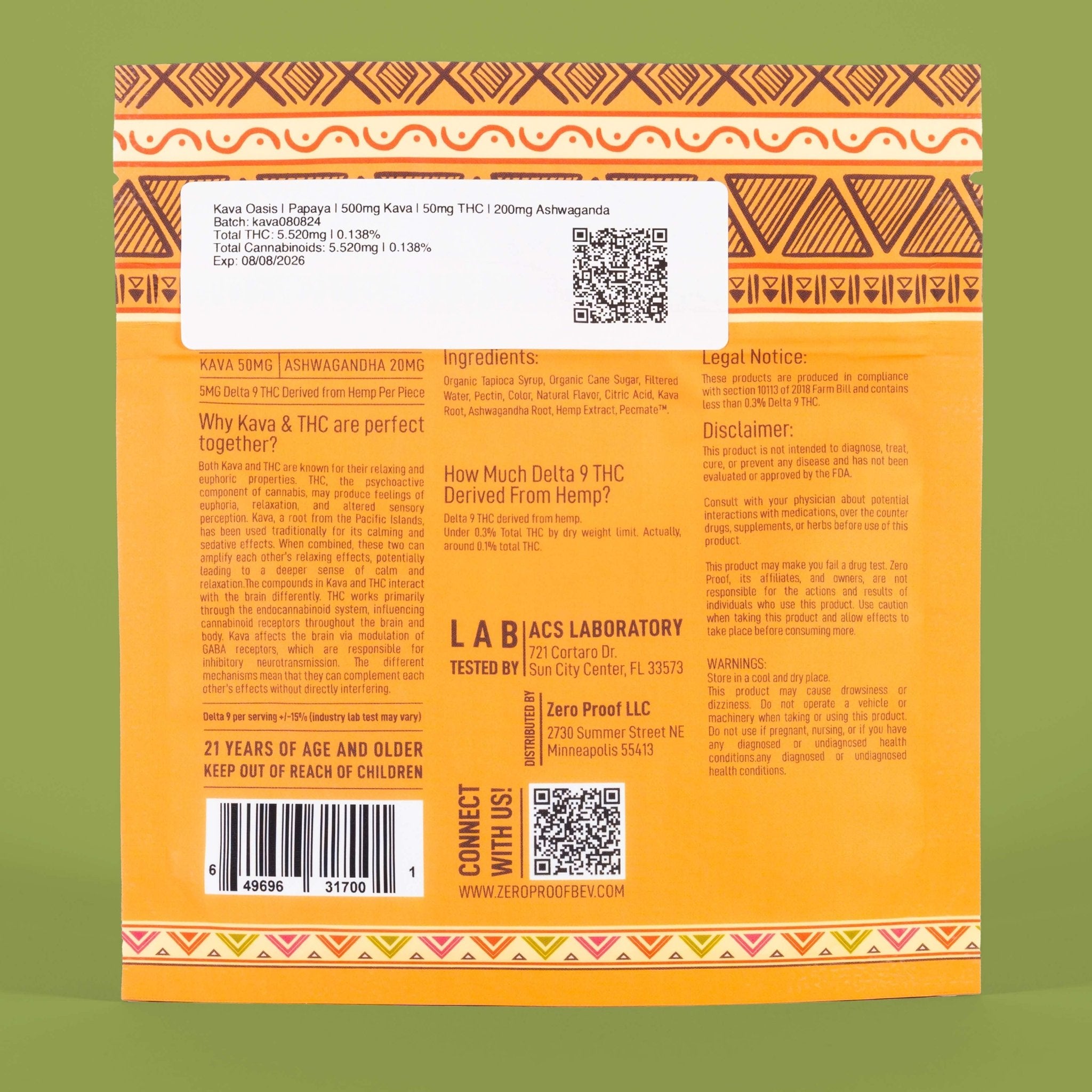 Kava Gummies - Papaya | 500mg Kavalactones Nano | 50mg THC | 200mg Ashwagandha