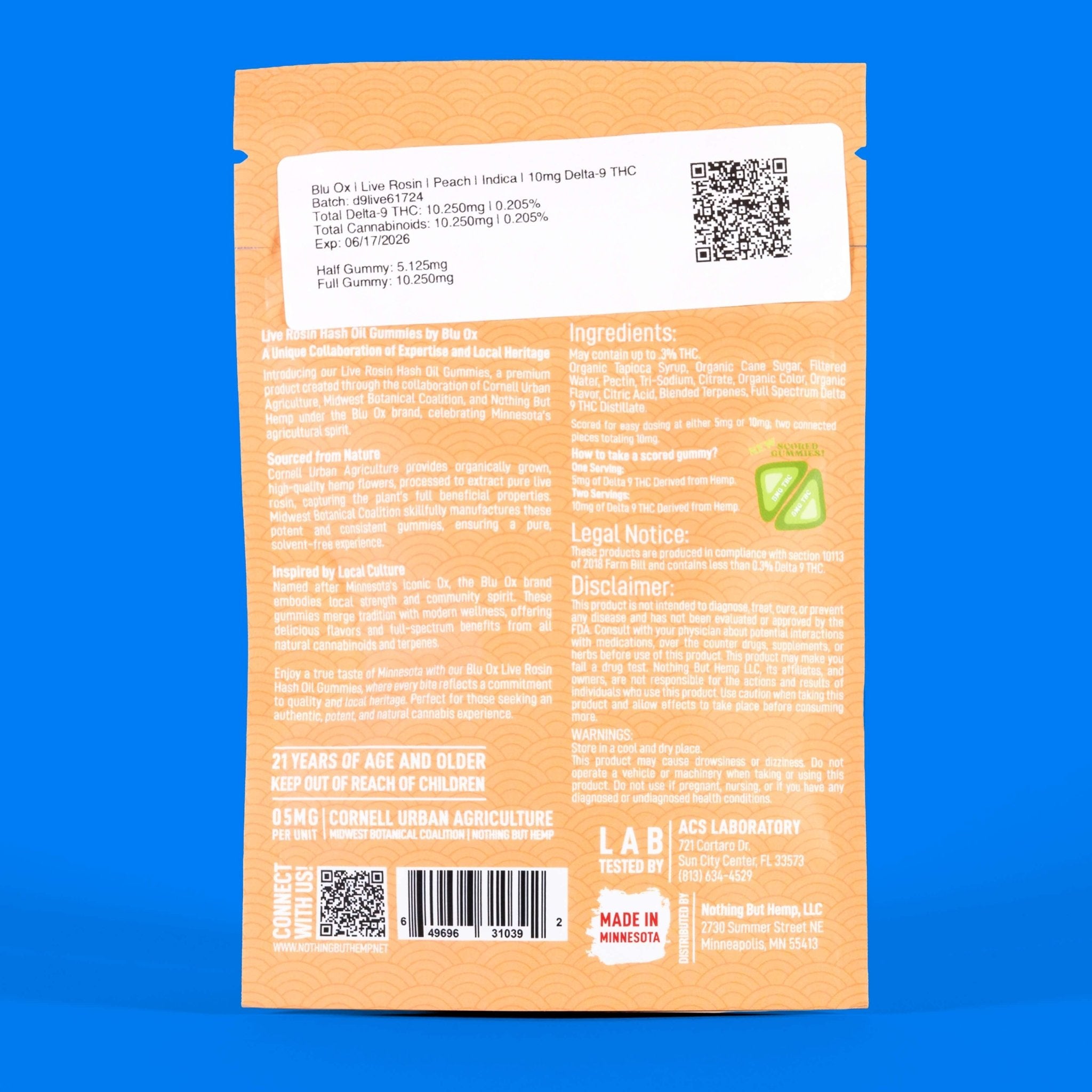 Live Rosin Indica Gummies | 10mg THC Splits | Peach | 5 Pack | 10 Servings