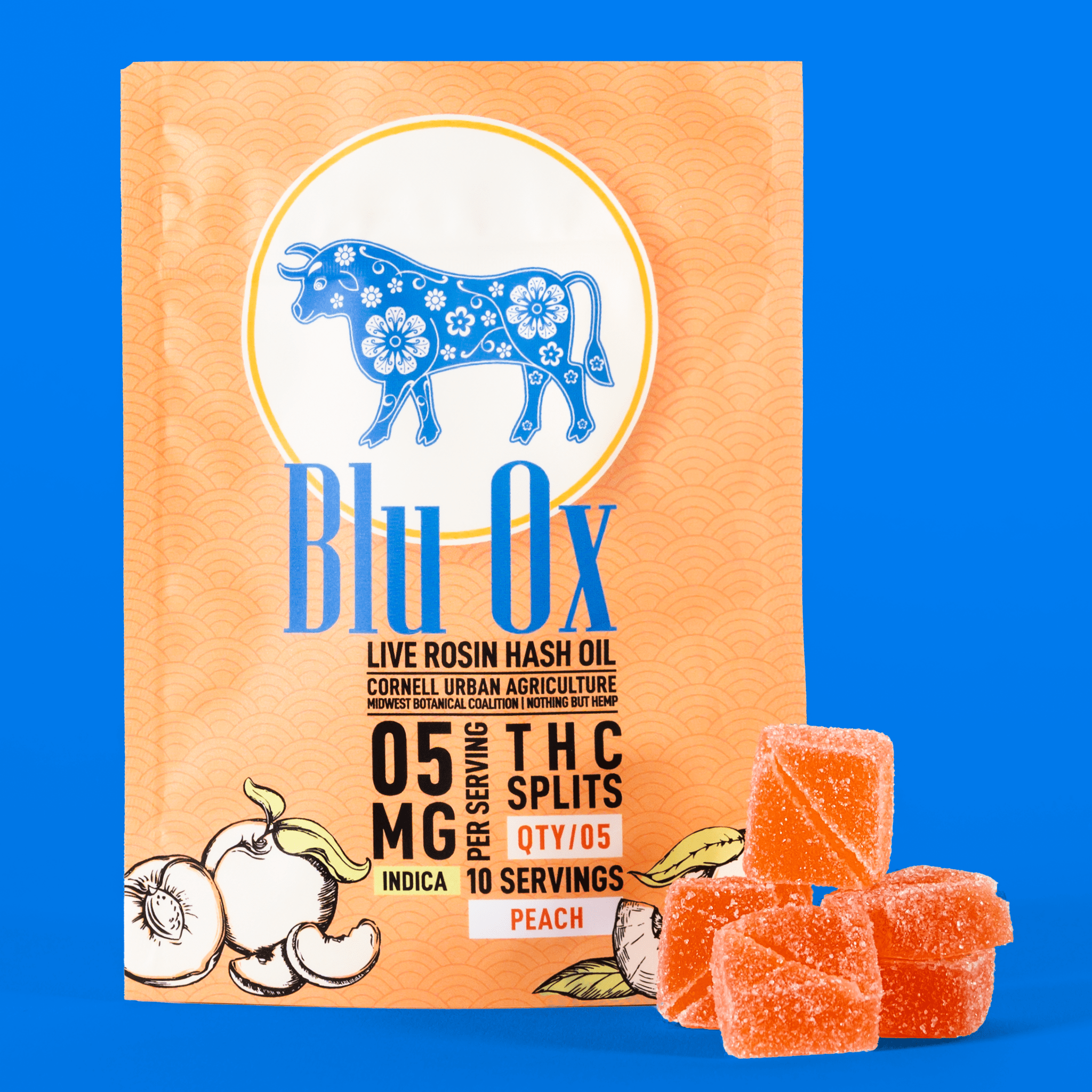 Live Rosin Indica Gummies | 10mg THC Splits | Peach | 5 Pack | 10 Servings