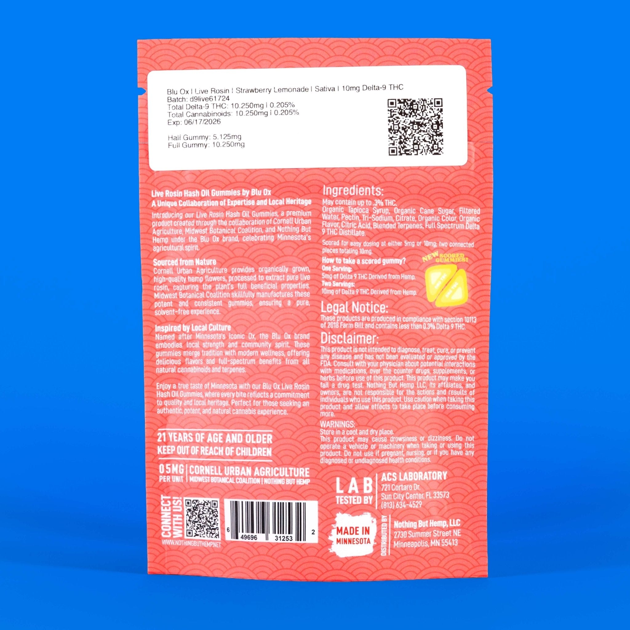 Live Rosin Sativa Gummies | 10mg THC Splits | Strawberry Lemonade | 5 Pack | 10 Servings
