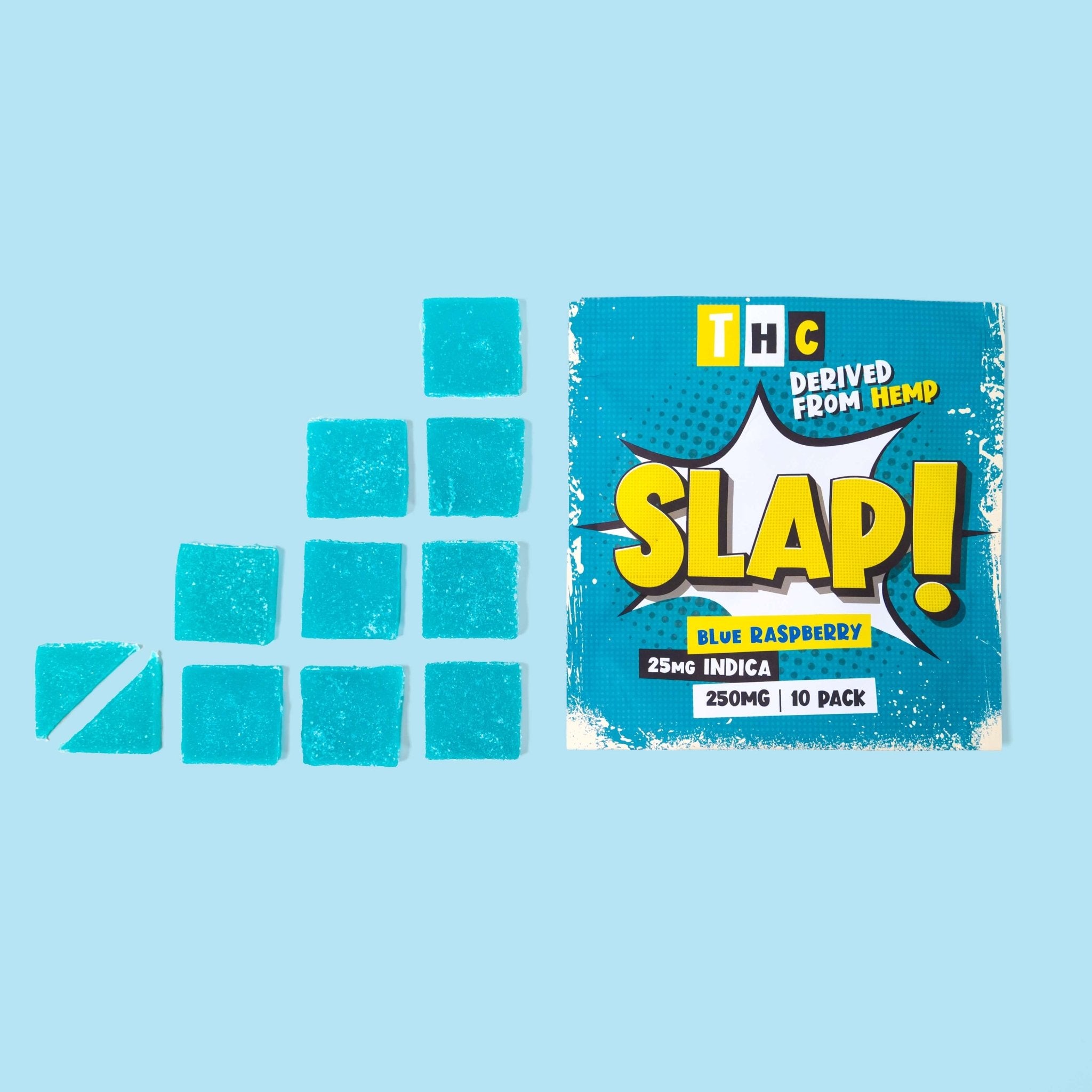 Slap! Blue Raspberry Indica THC Gummies | 25mg Each | 250mg Total | 10 Pack