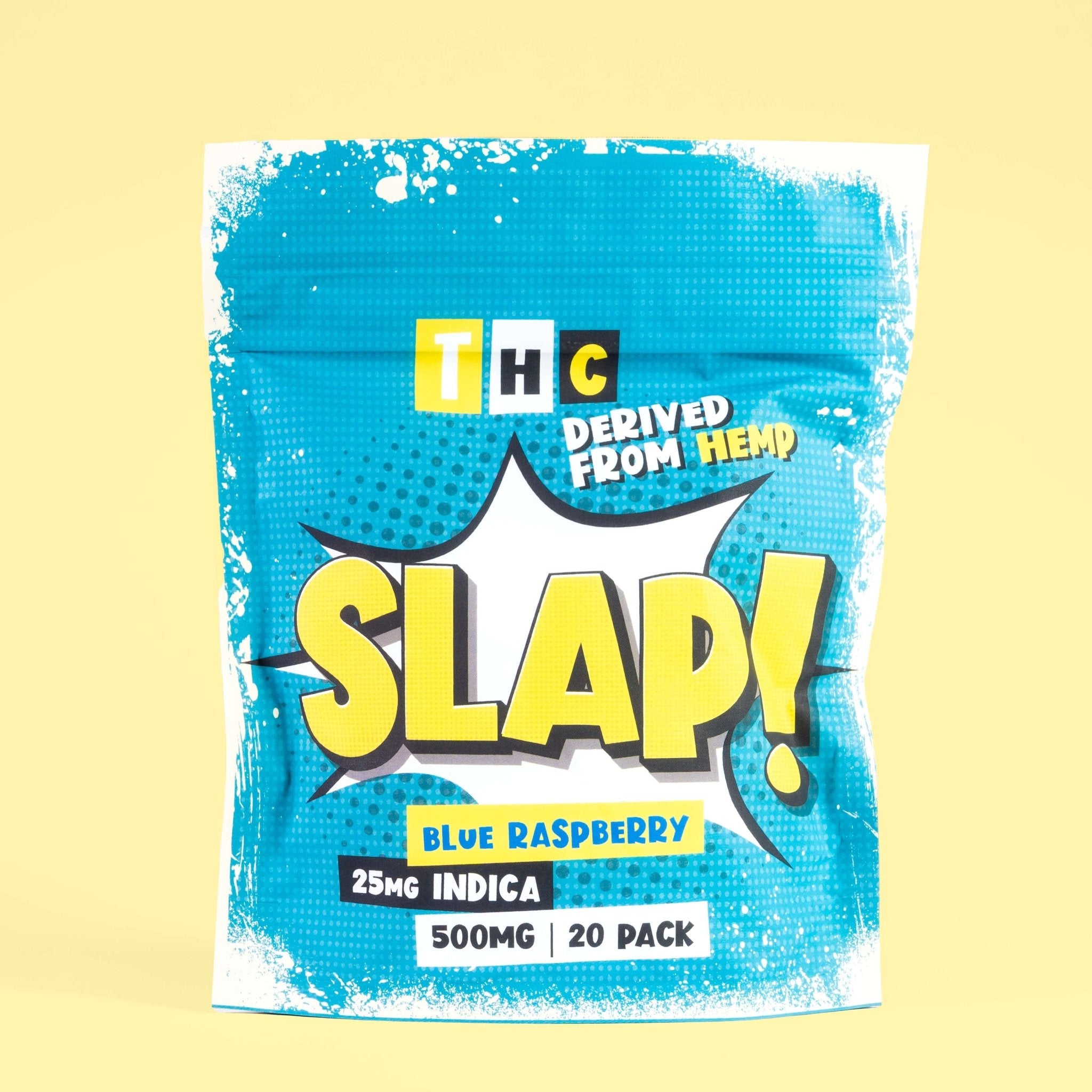 Slap! Blue Raspberry Indica THC Gummies | 25mg Each | 500mg Total | 20 Pack