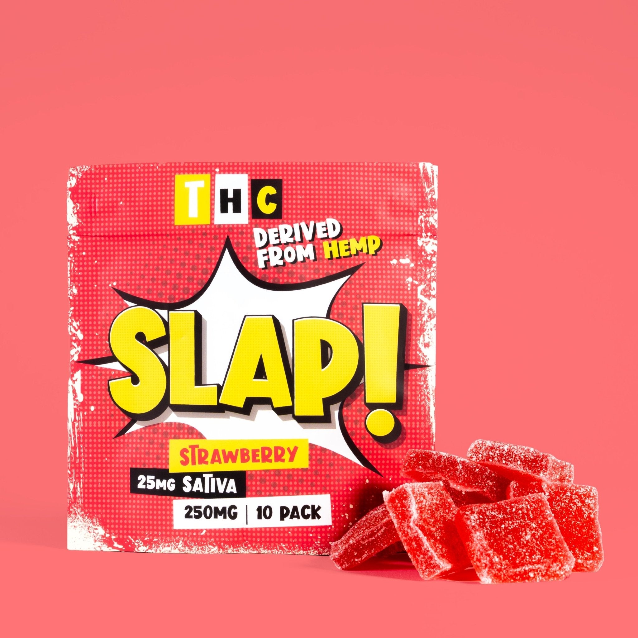 Slap! Strawberry Sativa THC Gummies | 25mg Each | 250mg Total | 10 Pack