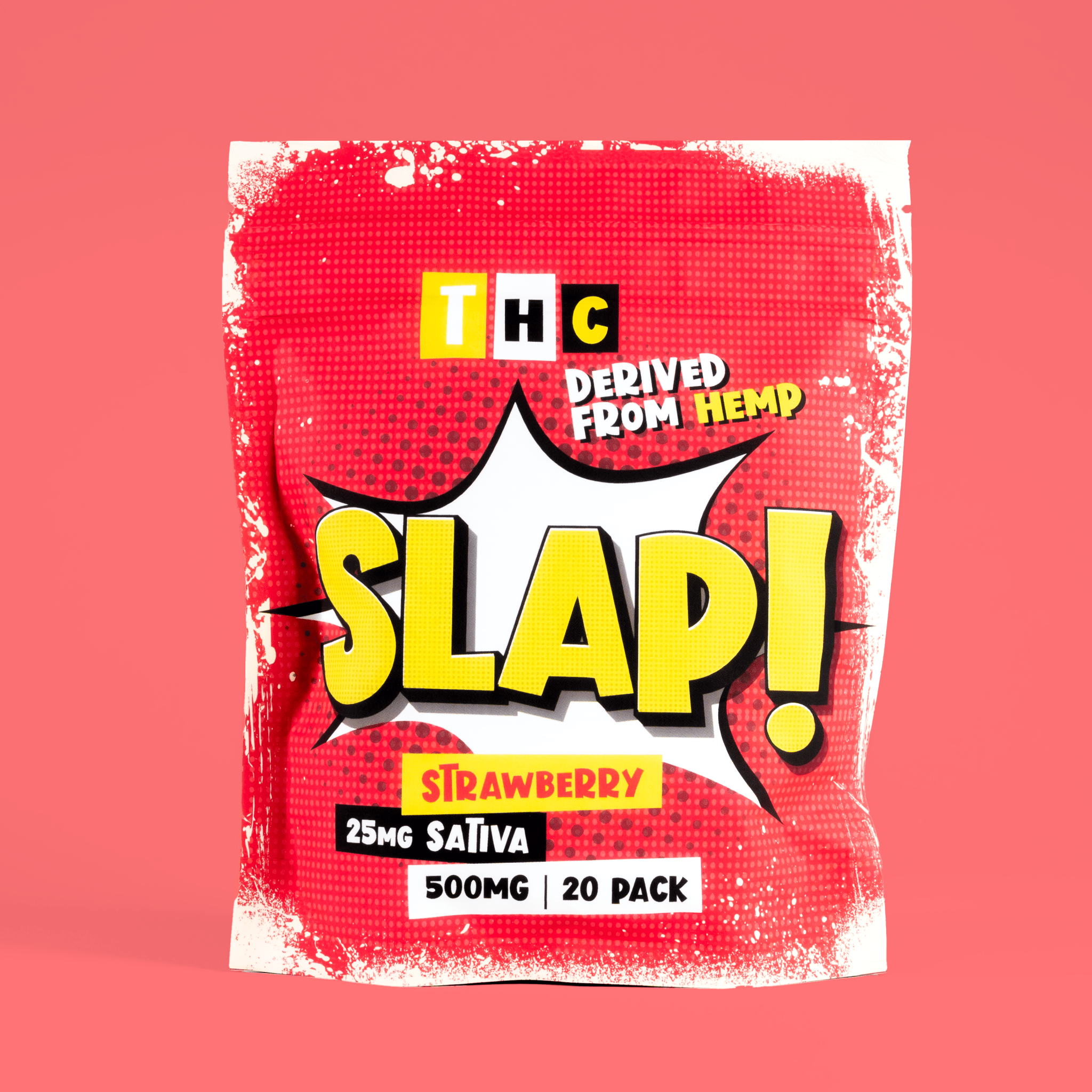 Slap! Strawberry Sativa THC Gummies | 25mg Each | 500mg Total | 20 Pack